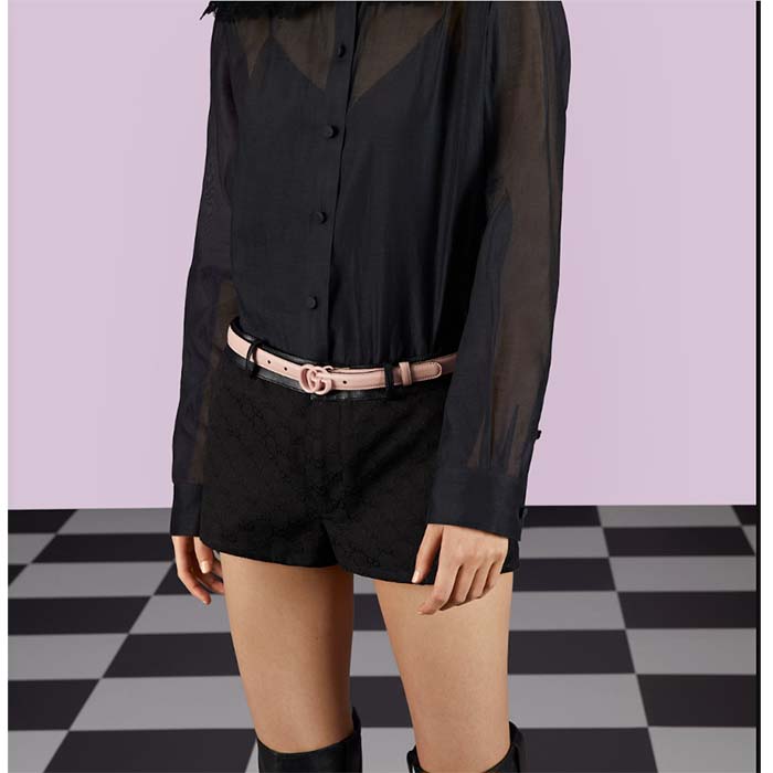 Gucci Unisex GG Marmont Thin Belt Light Pink Leather Double G Buckle 2 CM Width