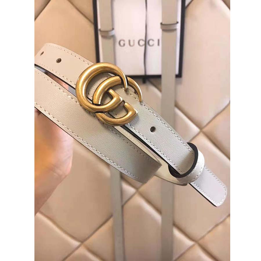 Gucci Unisex Leather Belt with Double G Buckle in 2cm Width-White
