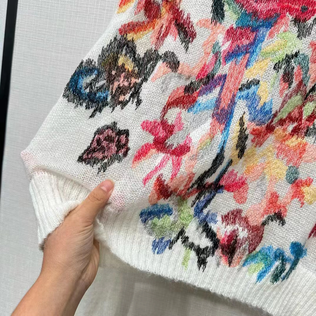 Dior Women CD Embroidered Sweater White Technical Mohair Alpaca Knit