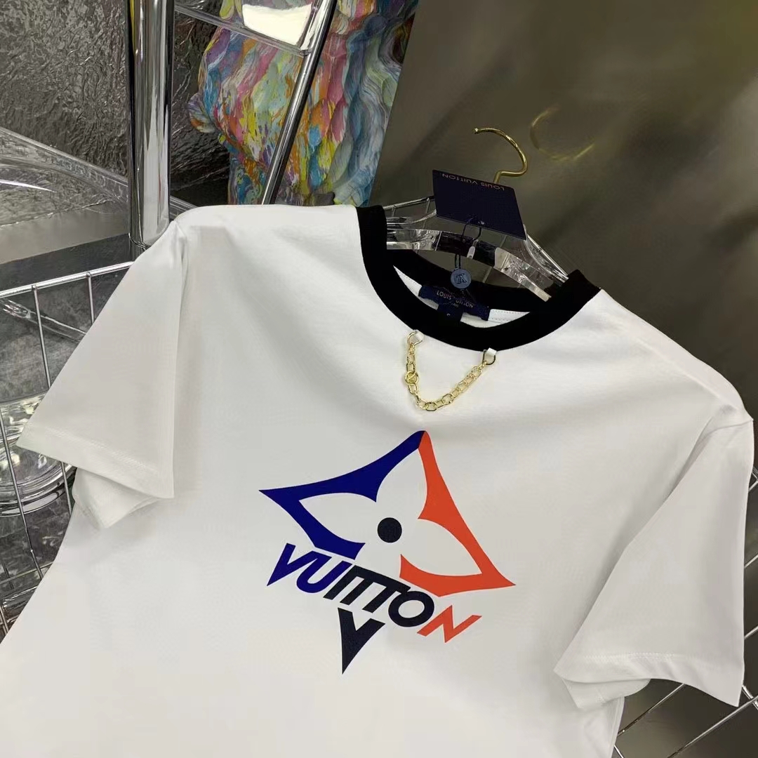 Louis Vuitton Women LV Snowflake T-Shirt Cotton Jersey White LV Golden Chain