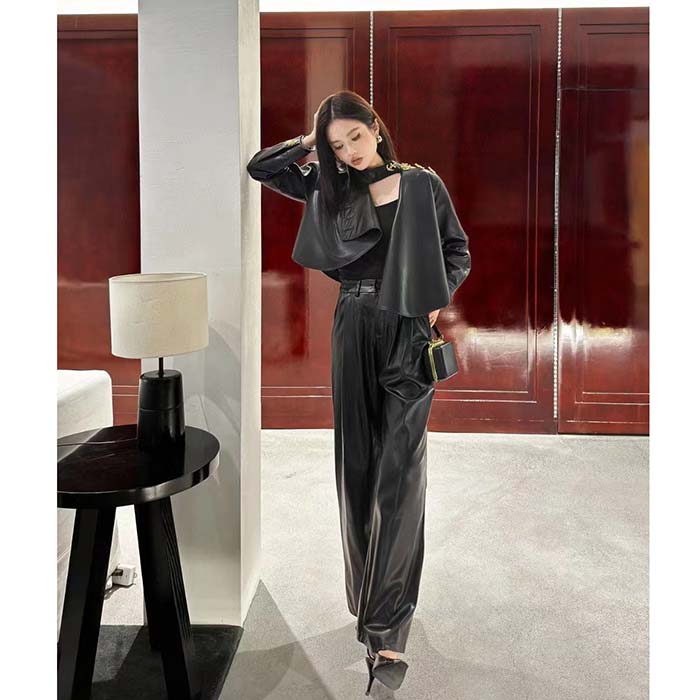 Louis Vuitton LV Women Faux Leather Circle Top PU Polyester Elastane Black Regular Fit