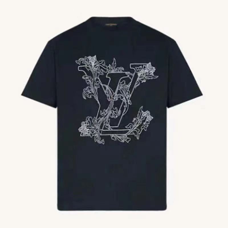 Louis Vuitton Men Embroidered LV Flower T-Shirt Cotton Jersey Regular Fit-Black