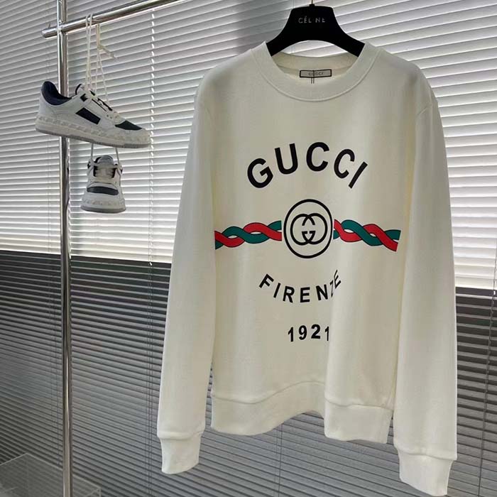 Gucci Women Cotton Gucci Firenze 1921 Hooded Sweatshirt White Jersey Long Sleeves