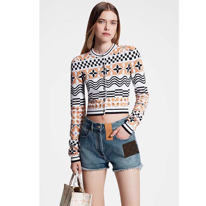 Louis Vuitton Women LV Monogram Tile Jacquard Cropped Cardigan Champagne Beige Regular Fit