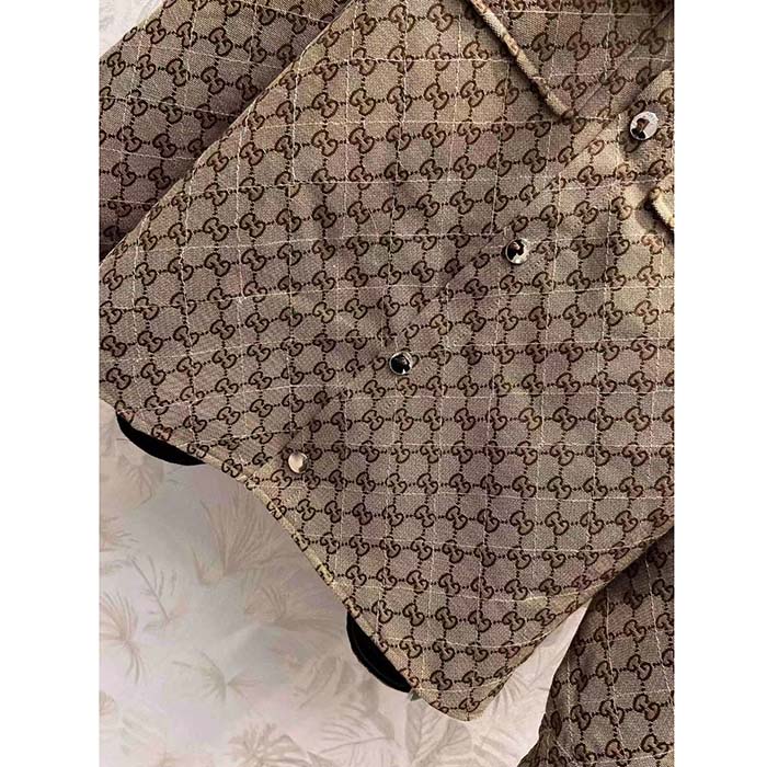 Gucci Women GG Canvas Shirt Point Collar Dropped Shoulder Long Sleeves