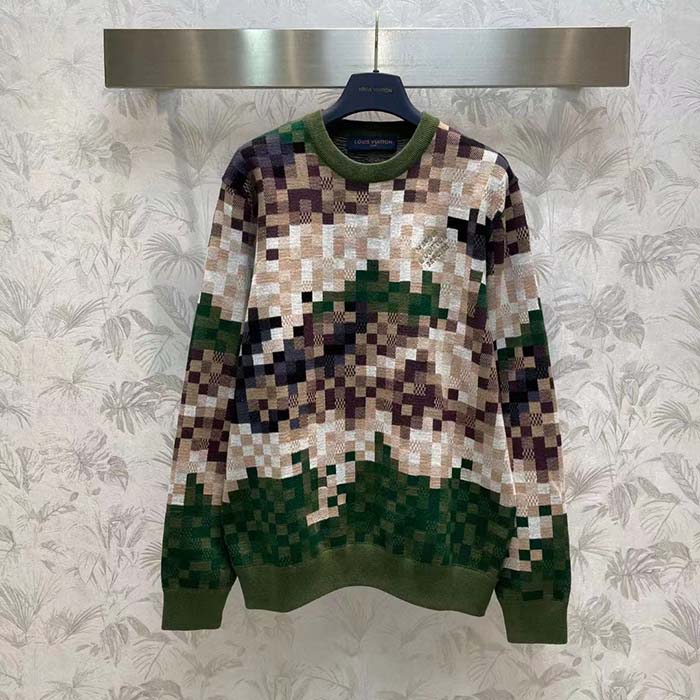 Louis Vuitton Women LV Damier Cotton Jacquard Pullover Regular Fit Allover Damoflage Multicolor