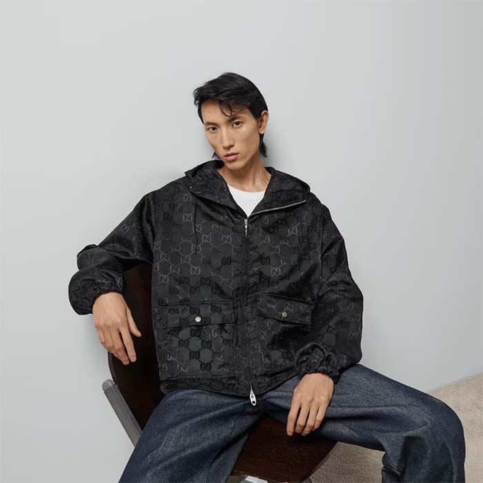Gucci Men Gucci Off The Grid Hooded Jacket Black GG ECONYL Regenerated Nylon