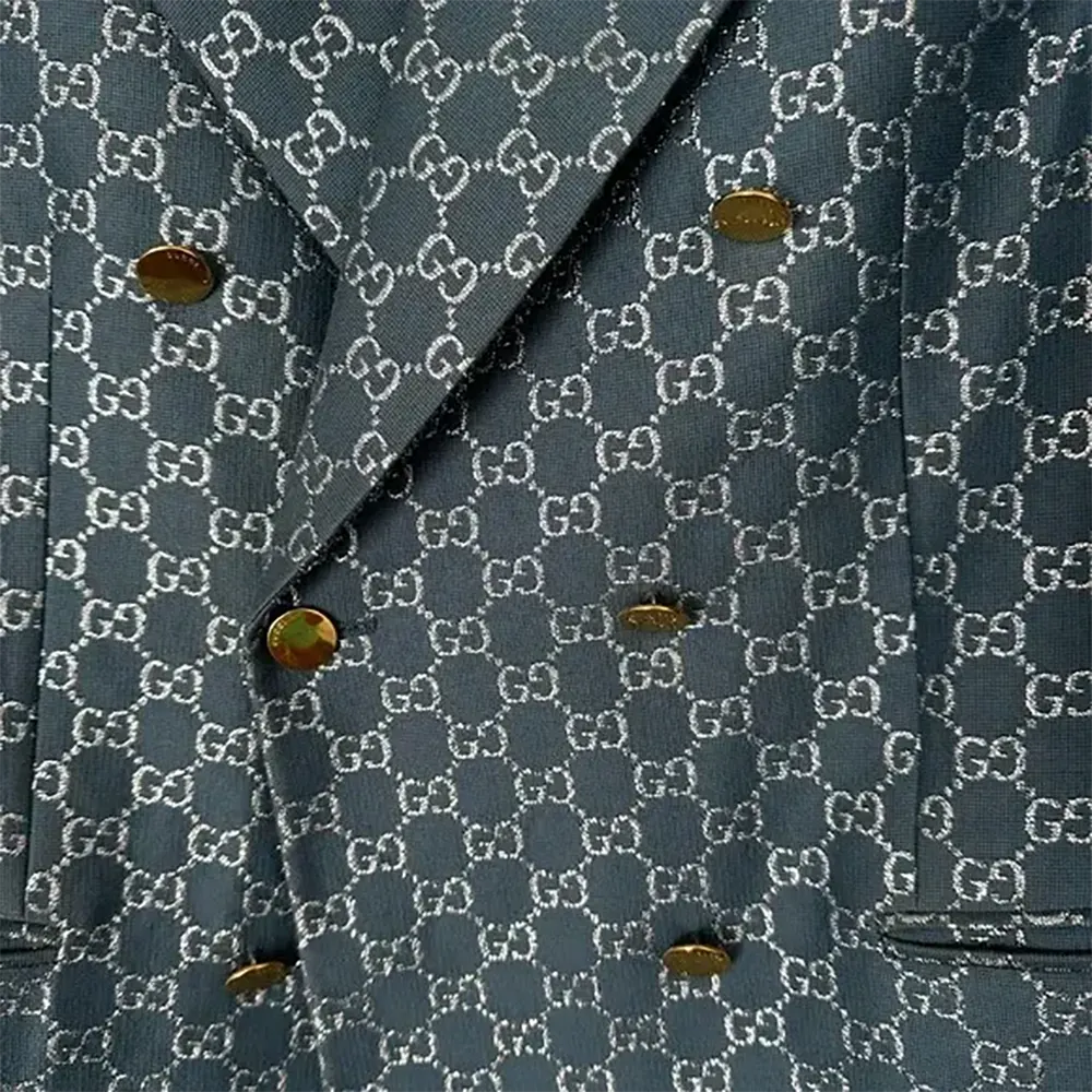 Gucci Men Double Breasted Wool Jacket with GG Shadow-Navy