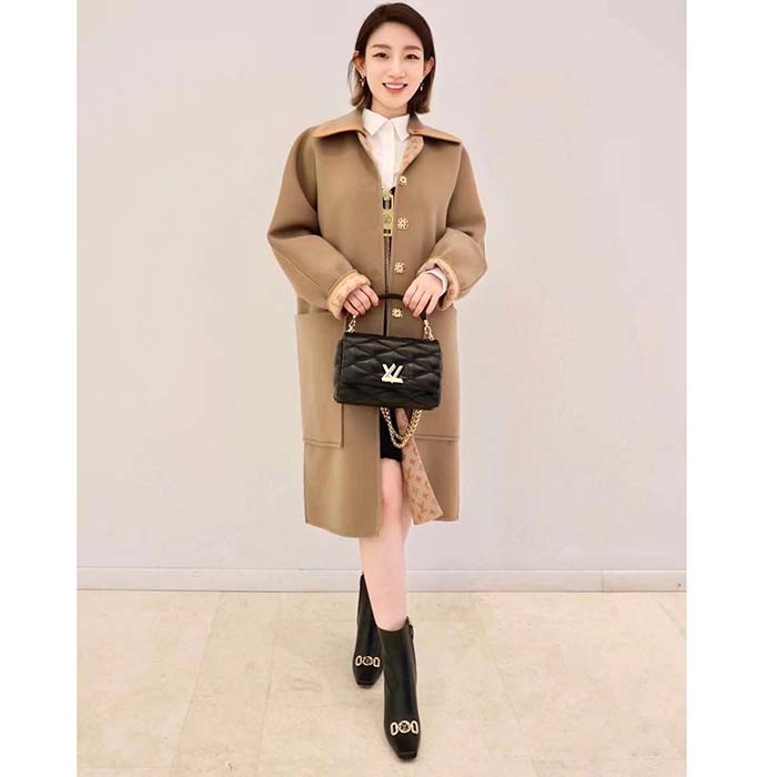 Louis Vuitton Women LV Removable Collar Double Face Coat Wool Silk Ficelle Foncée Brown Regular Fit
