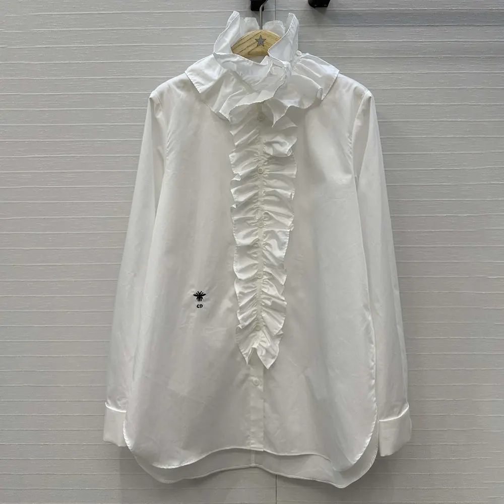 Dior Women Blouse with Removable Ruched Collar White Cotton Poplin