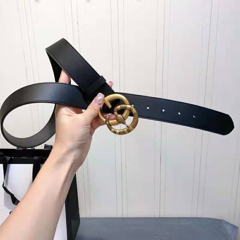 Gucci Unisex Leather Belt with Double G Buckle with Snake 4 cm Width Black