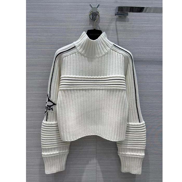 Louis Vuitton Women LV SKI Contrast Accent Pullover Wool Yack Milky White