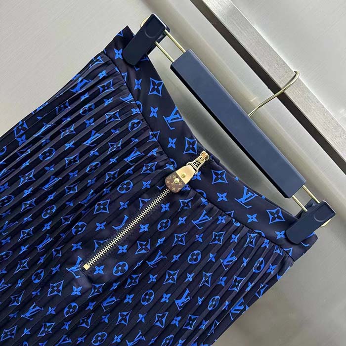 Louis Vuitton LV Women LV Monogram Silk Pleated Skirt Silk Navy
