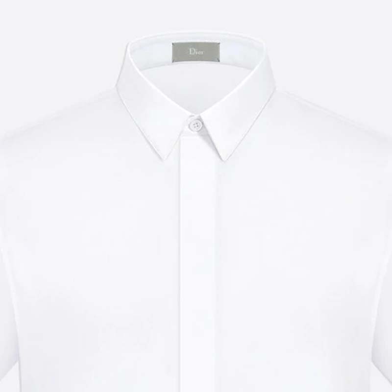 Dior Men Short Sleeve Shirt White Cotton Poplin Black Dior Bee Embroidery