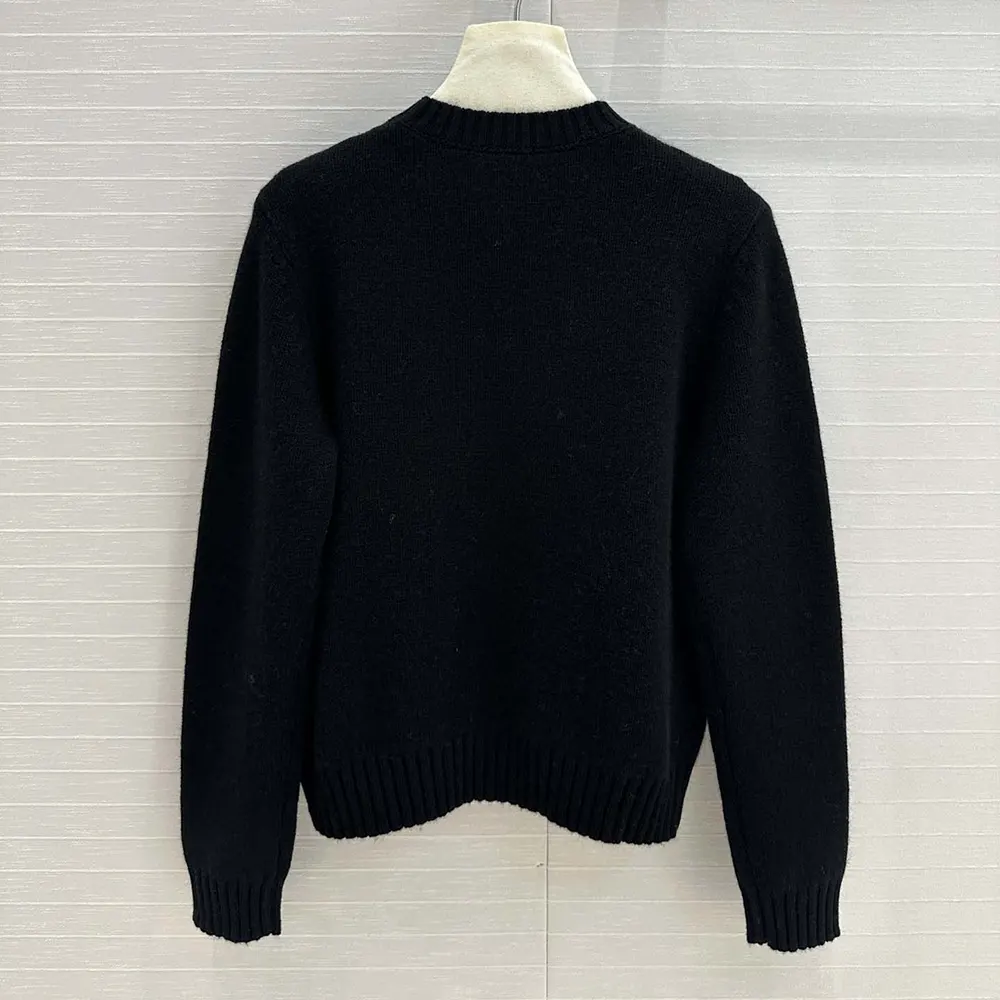 Dior Men Sweater Black Cashmere and Silk Knit with White Miss Dior Graffiti Motif