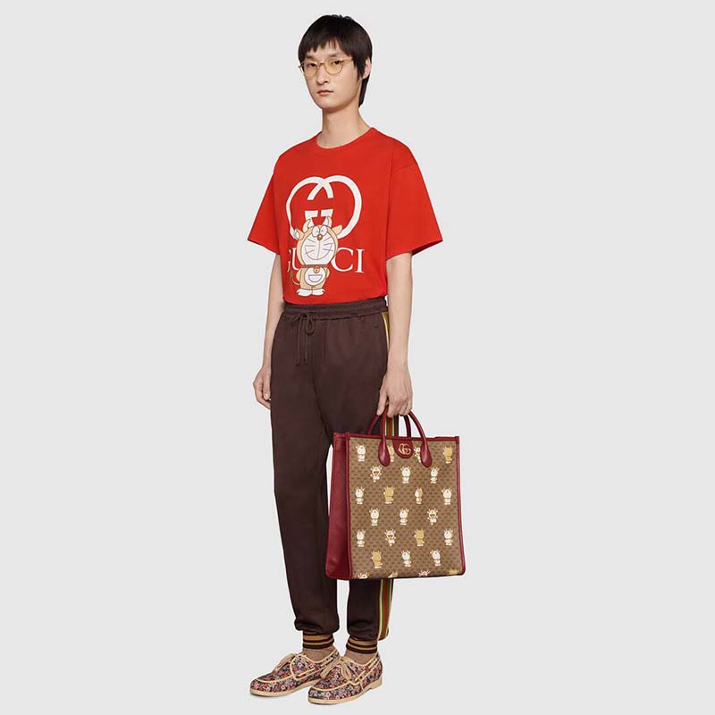 Gucci Men Doraemon x Gucci Oversize T-Shirt Crewneck Red Cotton Jersey