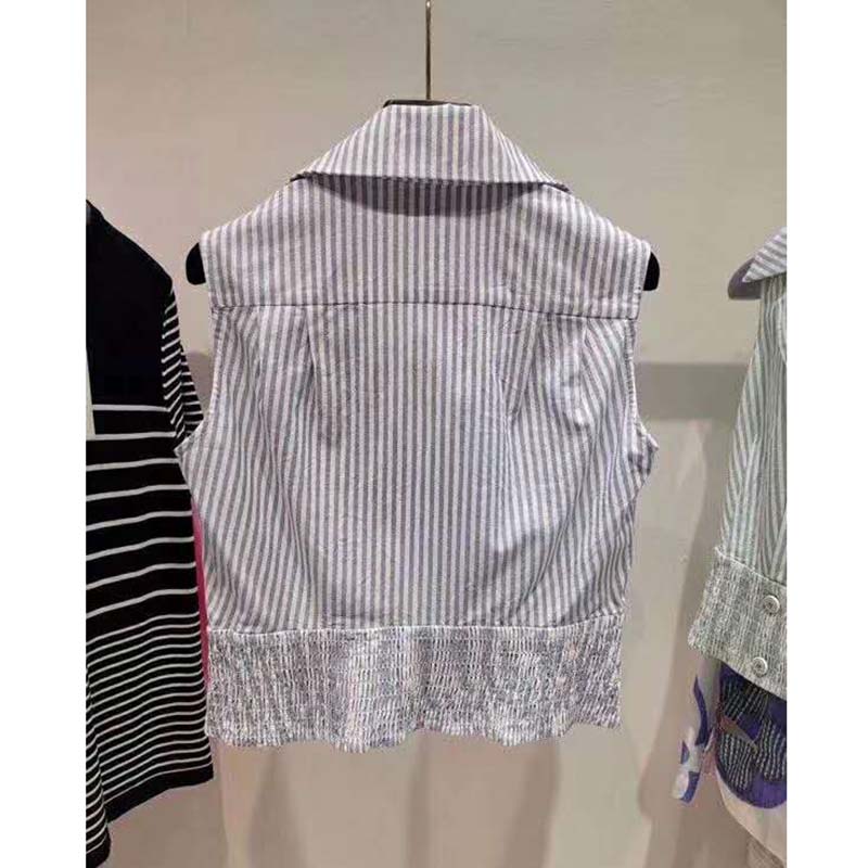 Chanel Women Blouse Cotton & Silk Voile White & Black