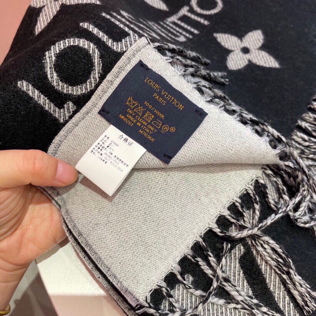 Louis Vuitton LV Unisex Essential Scarf Black Wool Contrasting Monogram Motif Signature