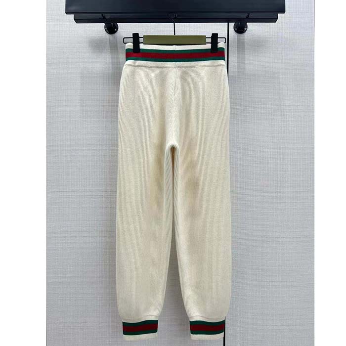 Gucci Women GG Rib Wool Pant Web Elastic Waist Drawstring Elastic Leg Cuffs