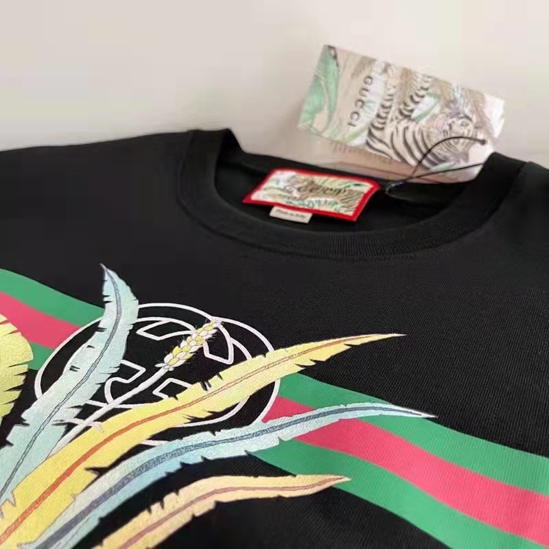 Gucci GG Women Gucci Tiger Flower T-shirt Black Cotton Jersey Crewneck