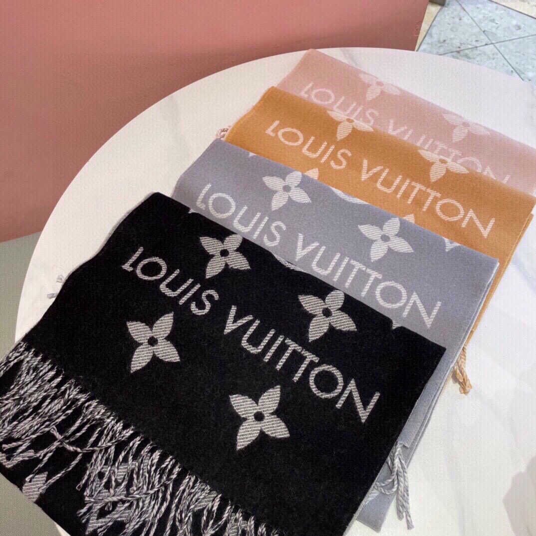 Louis Vuitton LV Unisex Essential Scarf Black Wool Contrasting Monogram Motif Signature