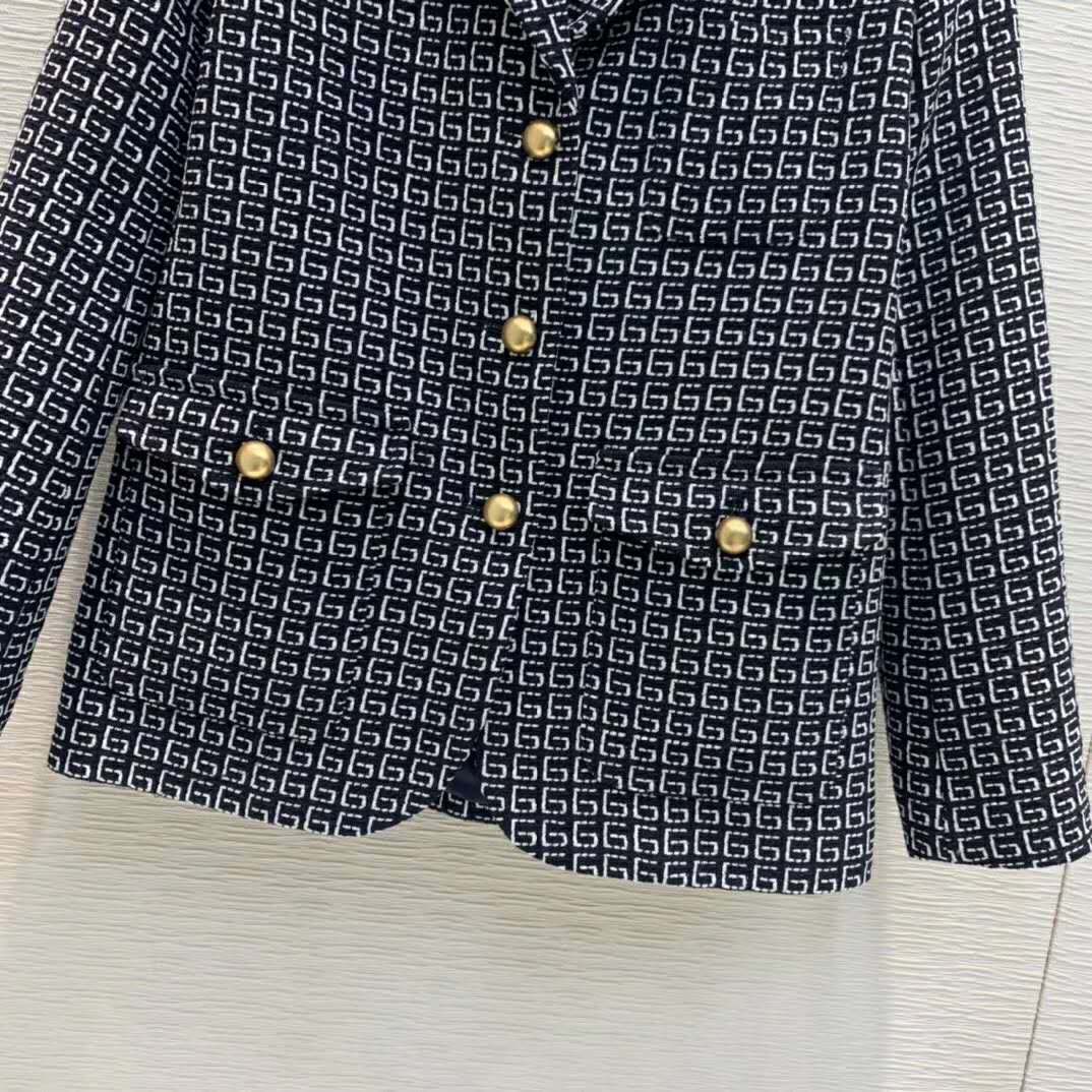 Gucci Women Square G Wool Jacket in Boxy Fit-Navy
