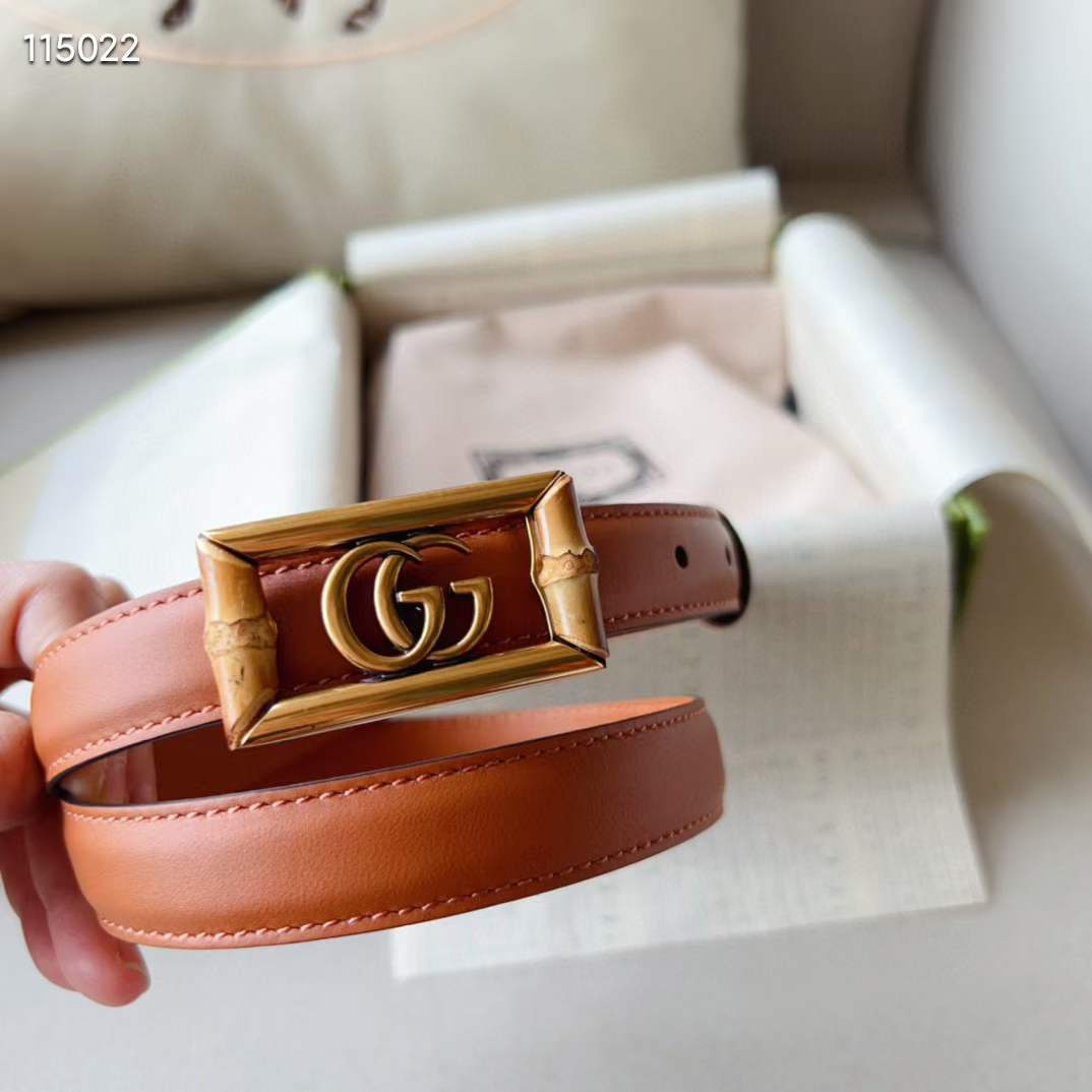 Gucci Unisex GG Belt Double G Buckle Bamboo Cuir Leather 1.8 CM Width