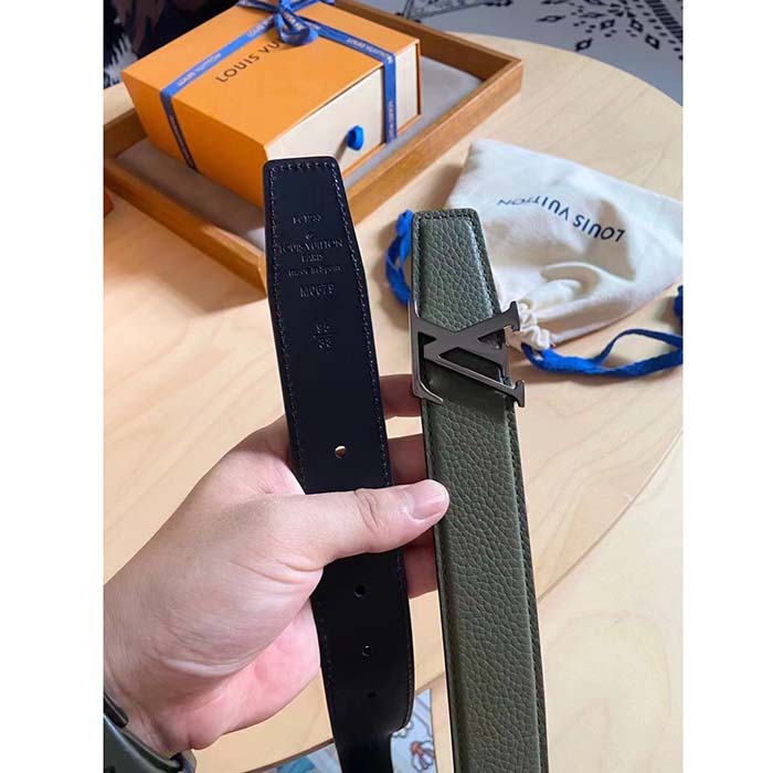 Louis Vuitton Unisex LV Rays 40 MM Reversible Belt Khaki Green Grained Leather Calf