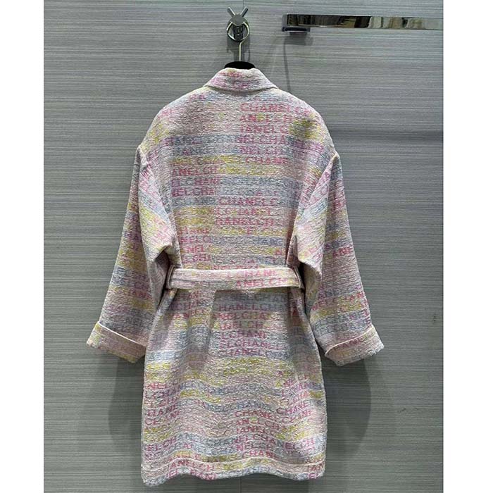 Chanel Women CC Coat Embroidered Cotton Wool Tweed Pink Yellow Ecru Blue Ref. P76296 V68251 NS965