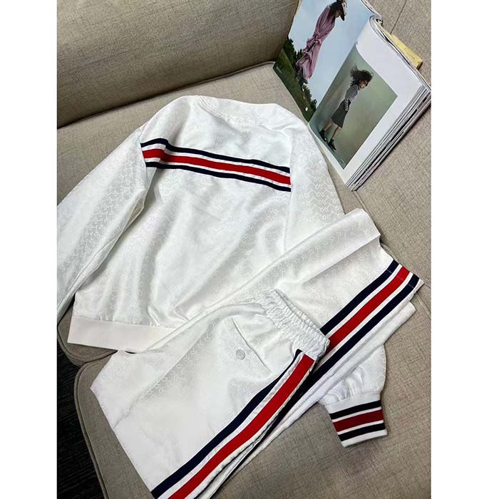 Gucci Women GG Technical Jersey Cardigan Web White V-Neck Dropped Shoulder Long Sleeves