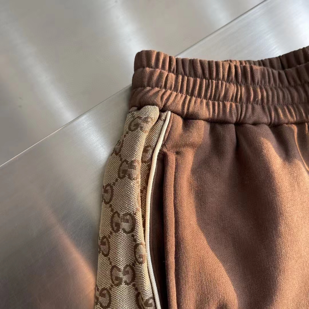 Gucci Men Cotton Jersey Sweatpants Brown Light GG Canvas Elastic Cuffs Relaxed Fit
