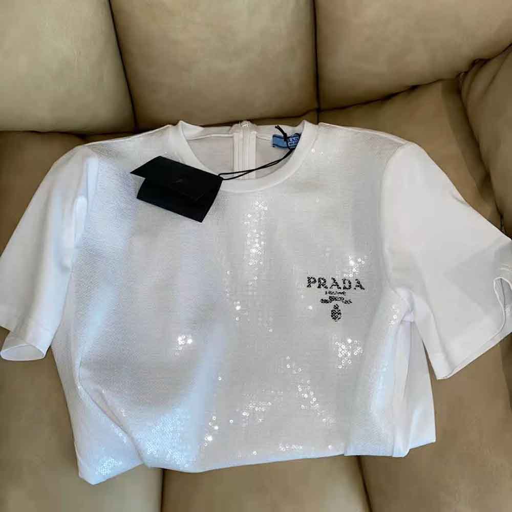 Prada Women Embroidered Cotton T-shirt-White