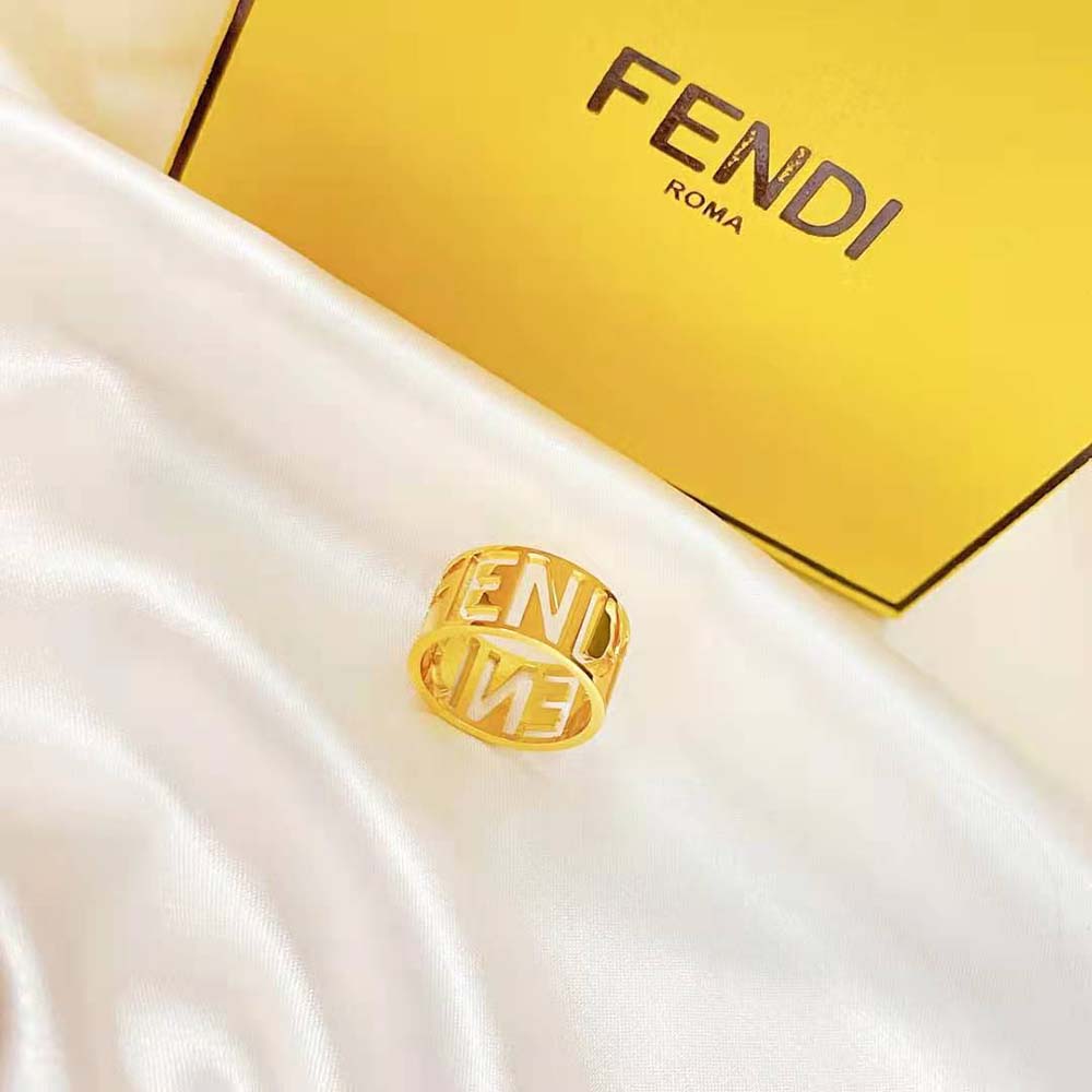 Fendi Women Wide Band Ring with Laser-Cut FENDI Lettering