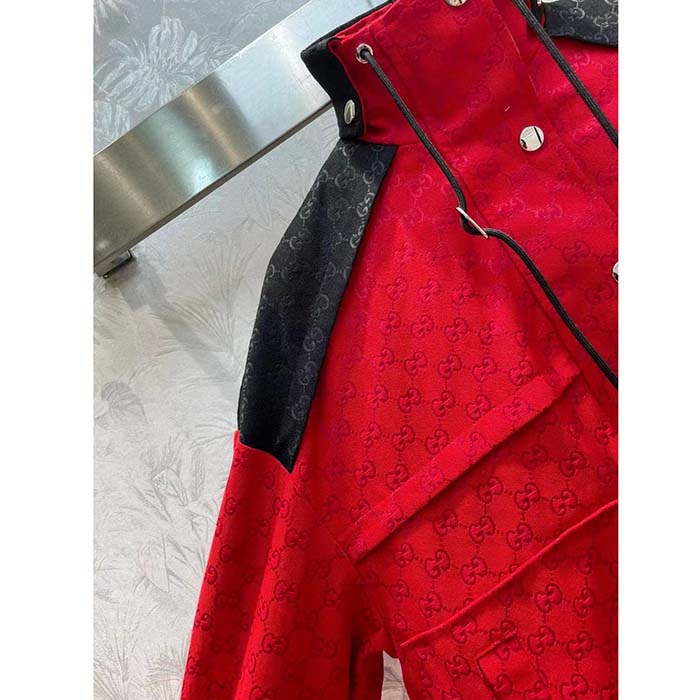 Gucci Women GG Canvas Bomber Jacket High Neck Drawstring Detachable Hood Gilet Dropped Shoulder