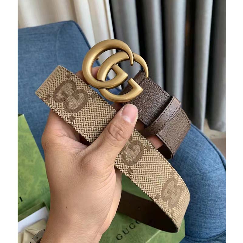 Gucci Unisex Jumbo GG Canvas Marmont Wide Belt Double G Buckle 4 cm Width