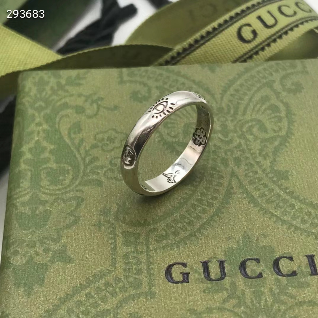 Gucci Unisex Blind For Love Ring Silver Eye Hearts Birds Flowers Interlocking G 925 Sterling Silver