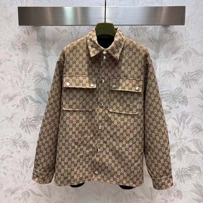 Gucci Women GG Canvas Shirt Point Collar Dropped Shoulder Long Sleeves