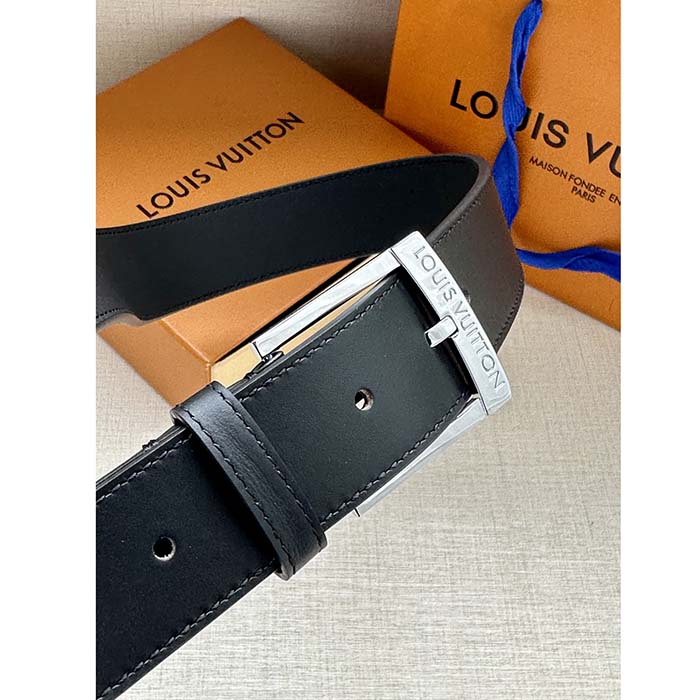 Louis Vuitton Unisex LV City Pin 35 MM Belt Black Smooth Calf Leather