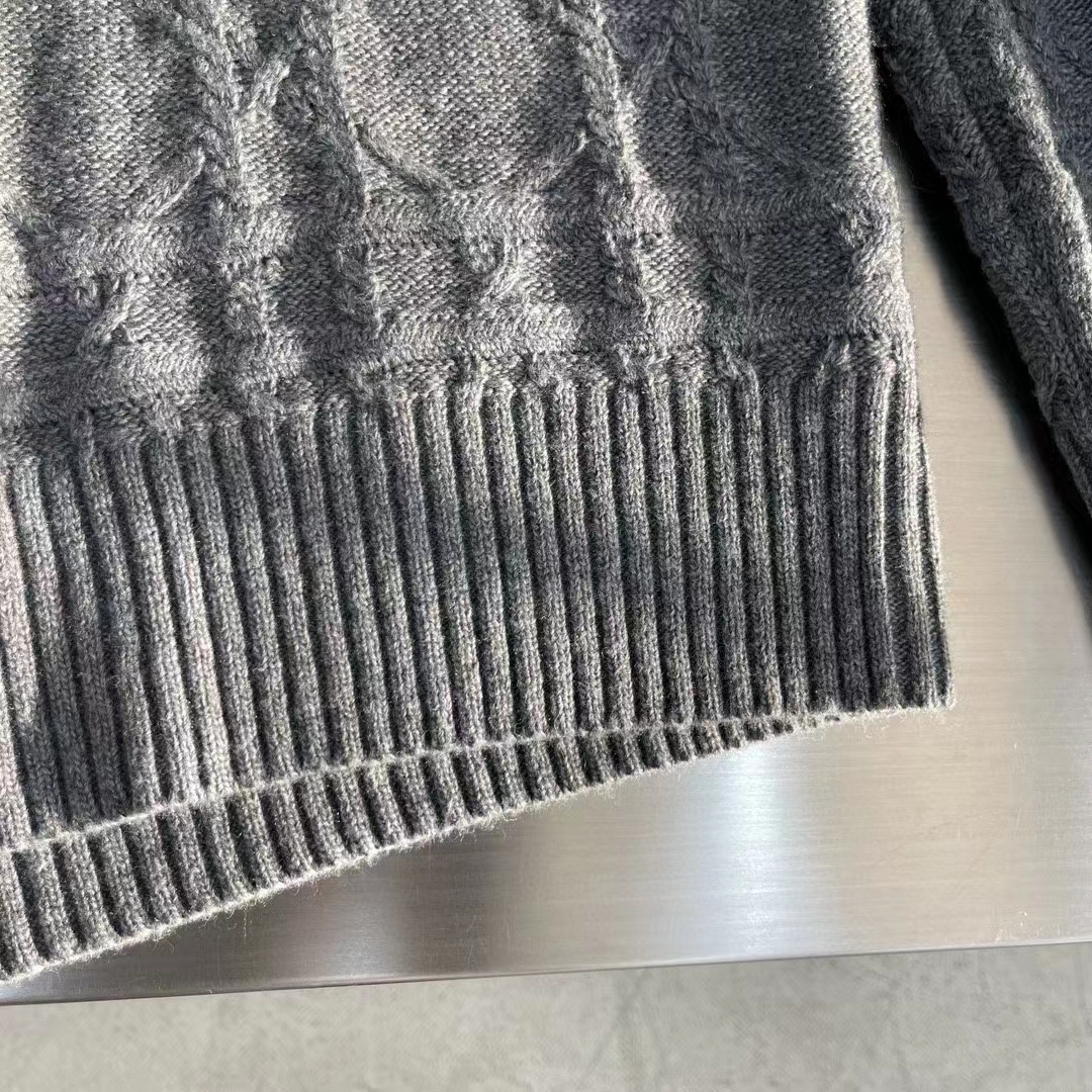 Dior Men CD Dior Icons Sweater Gray Cashmere Knit Stand Collar All-Over Cannage Motif