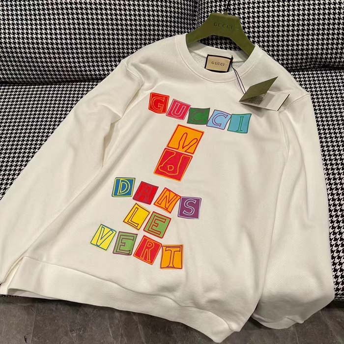 Gucci Men GG Cotton Jersey Sweatshirt Crewneck Rib Cotton Long Sleeves
