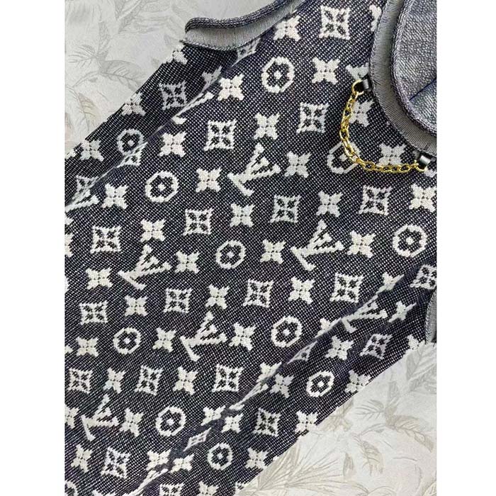 Louis Vuitton Women LV Monogram Jacquard Tank Top Wool Cotton Grey Blue Regular Fit