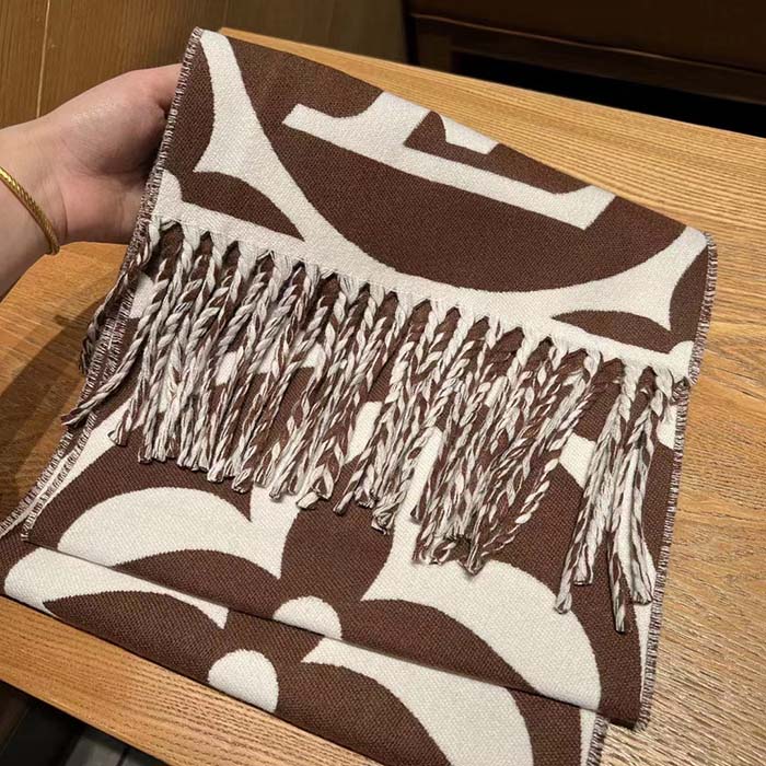 Louis Vuitton Unisex LV Medallion Scarf Brown Wool Jacquard M79215