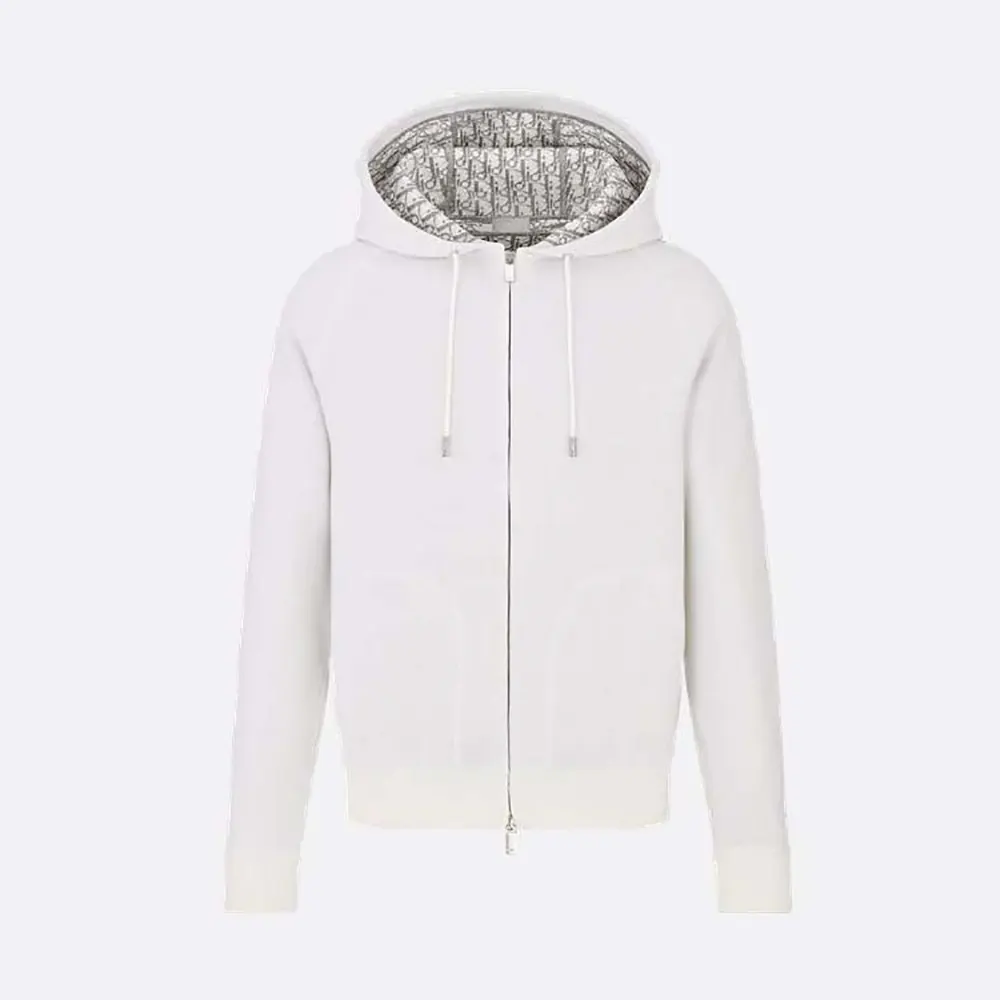 Dior Men Hooded Track Jacket White Cotton Knit and Cashmere