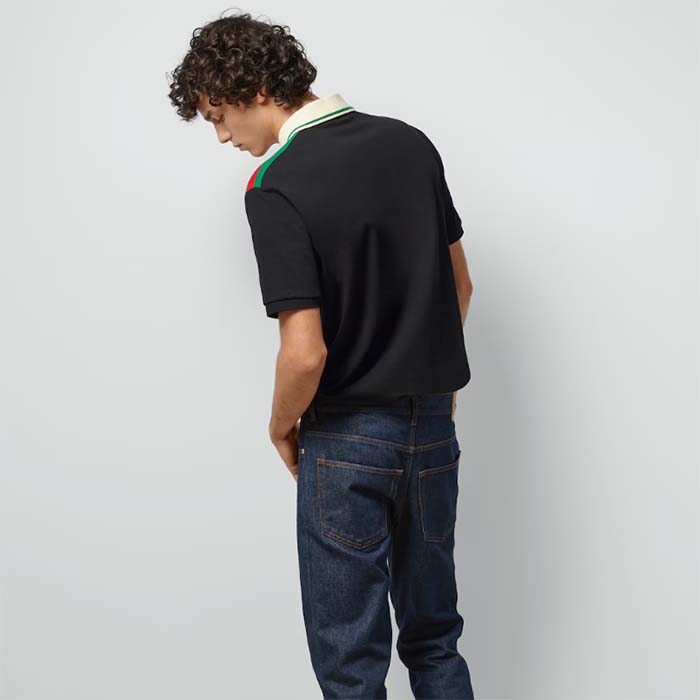 Gucci Men GG Cotton Polo Interlocking G Short Sleeves Chest Pocket