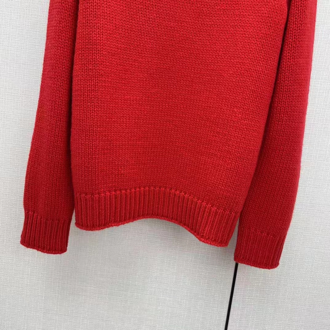 Gucci Women GG Wool Top Gucci Intarsia Red Crewneck Dropped Shoulder Long Sleeves