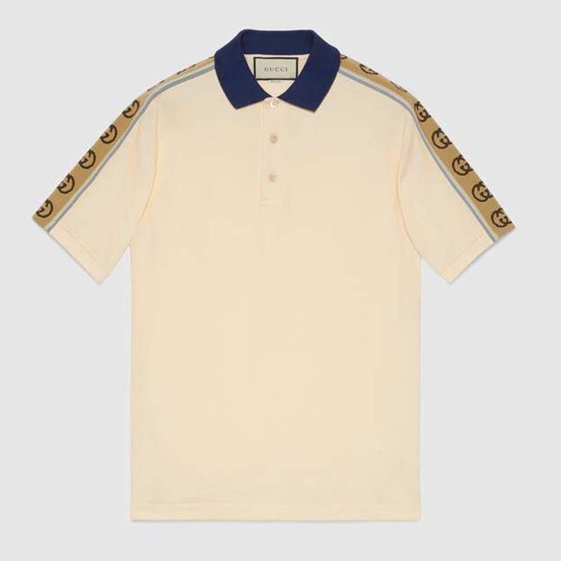 Gucci GG Women Polo with Interlocking G Stripe White Cotton