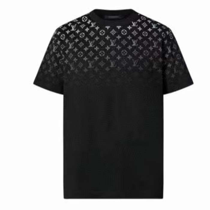Louis Vuitton Women LV SKI Monogram Gradient Cotton T-Shirt Regular Fit Ribbed Neck Black
