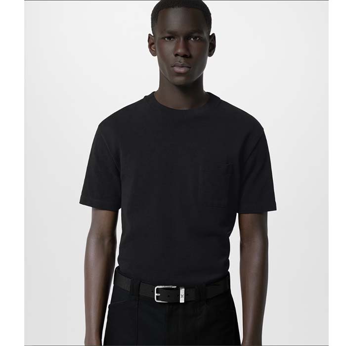 Louis Vuitton Unisex Pont Neuf 35 MM Width Black Taiga Calf Leather Brass Buckle