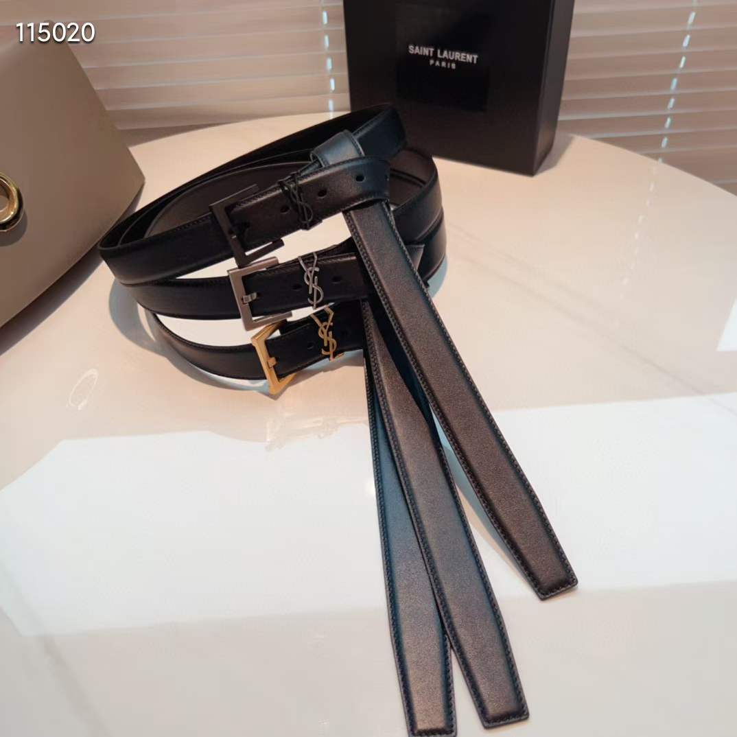 Saint Laurent YSL Women Cassandre Thin Belt Vegetable-Tanned Leather Black