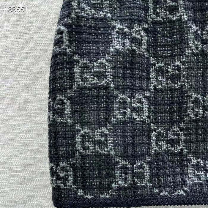 Gucci Women GG Tweed Skirt Dark Grey Lined Fitted Waistband Two Side Pockets Mini Length Style ‎774516 ZAPA4 1074